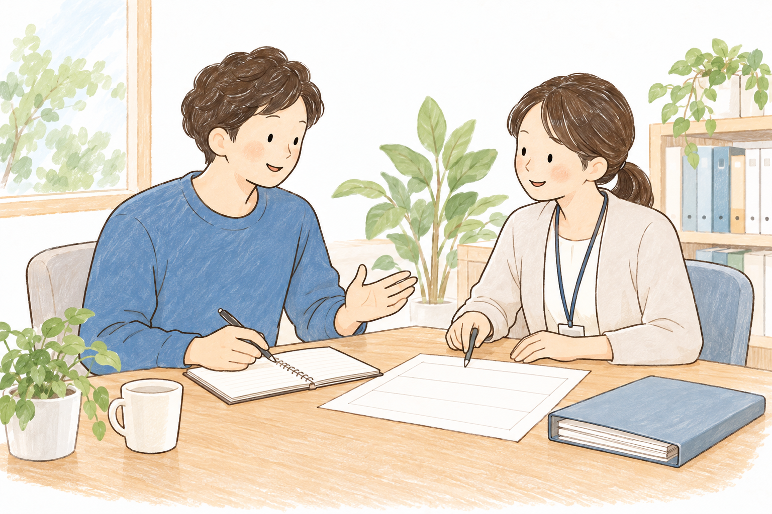 受診歴のメモや資料を見ながら障害年金の相談をする場面